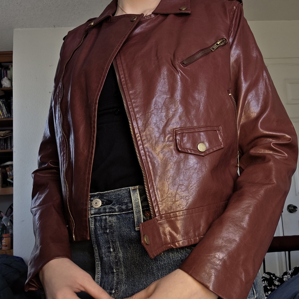 Listicle Women's Deep Red Leather Motorcycle Jacket